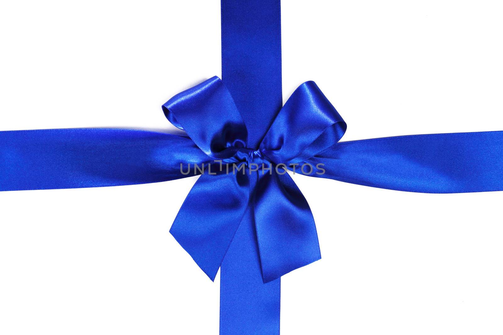 Shiny blue satin ribbon and bow isolated on white background