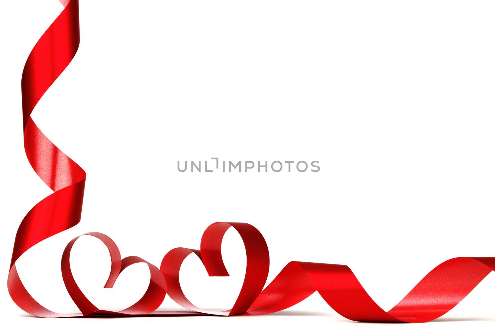 Ribbon hearts isolated on white frame, Valentines day design