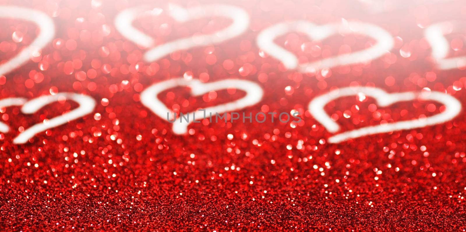 Red glitter background with hearts, valentines day design