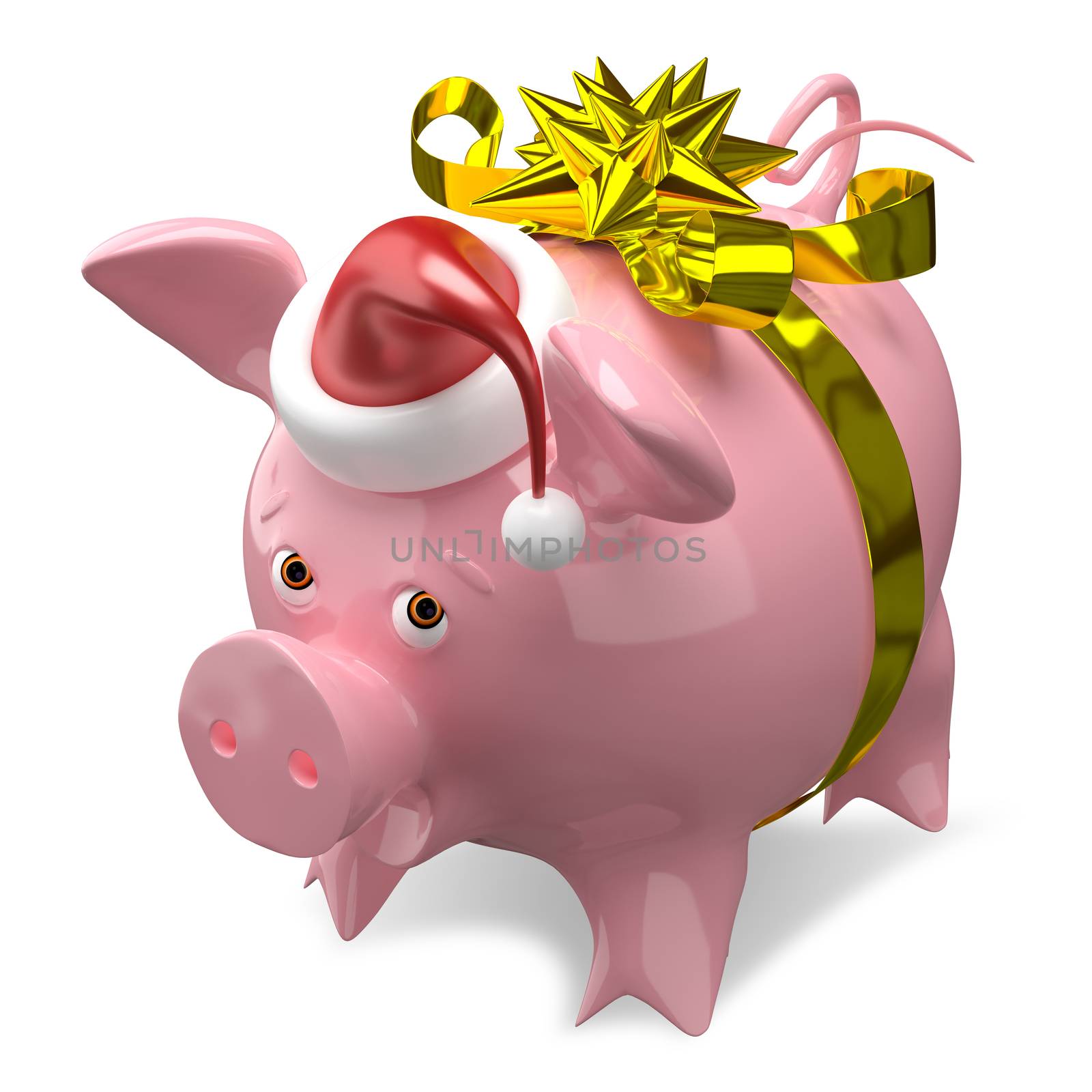 3D Illustration of a New Year Pig in a Cap with Bow by brux