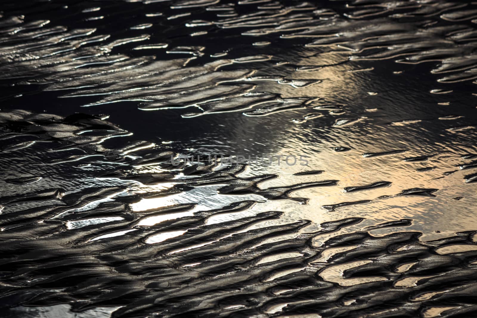 Orange Sunset reflection dark Sandy Wet beach water