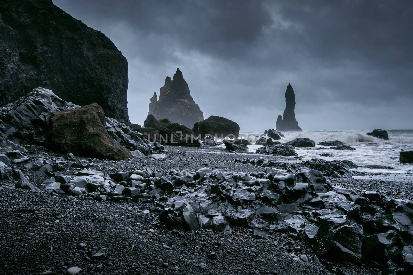 Vik and Basalt Columns, Black Sand Beach in Iceland. by gutarphotoghaphy