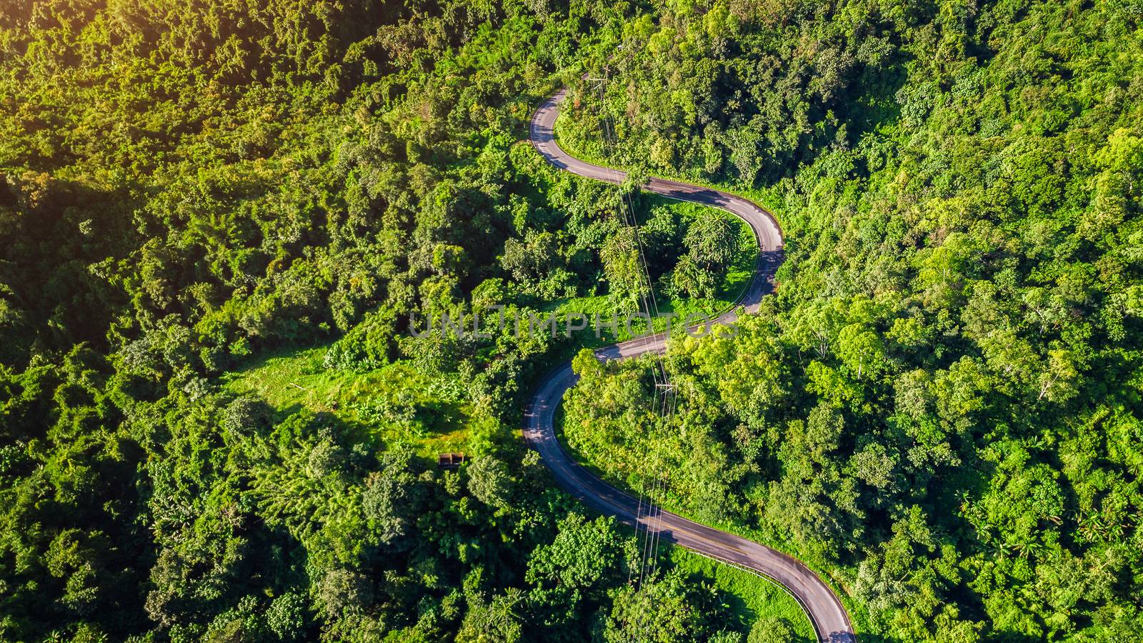 Aerial view of road in mountains. by gutarphotoghaphy