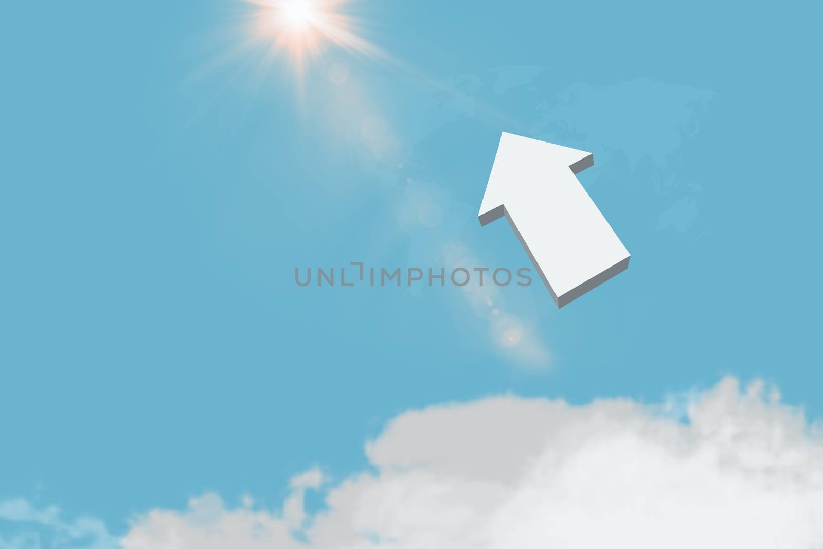 3d arrow in blue sky upper clouds,  success concept by bluemoon1981