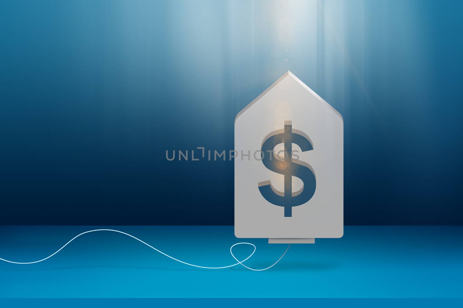3d directional dollar sign engine on blue background with ignite wire, money crisis concept. 