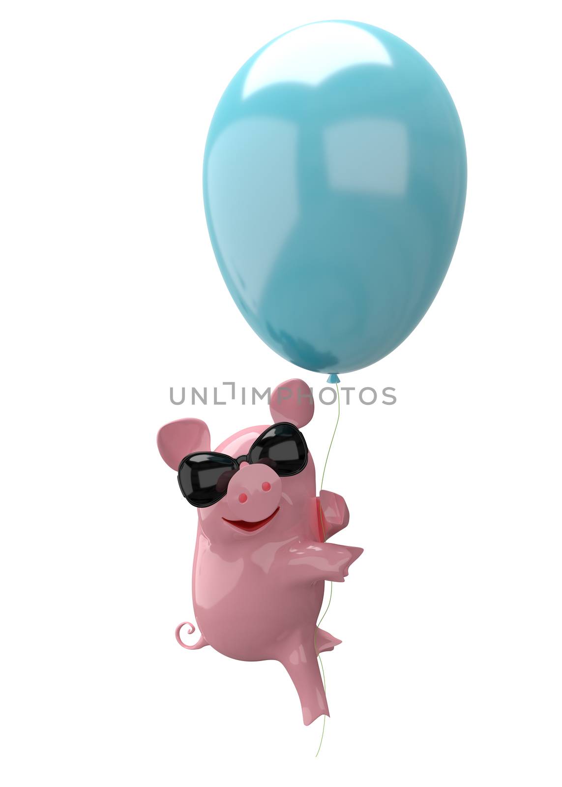 3D Illustration of a Pig in Balloon Glasses on White Background