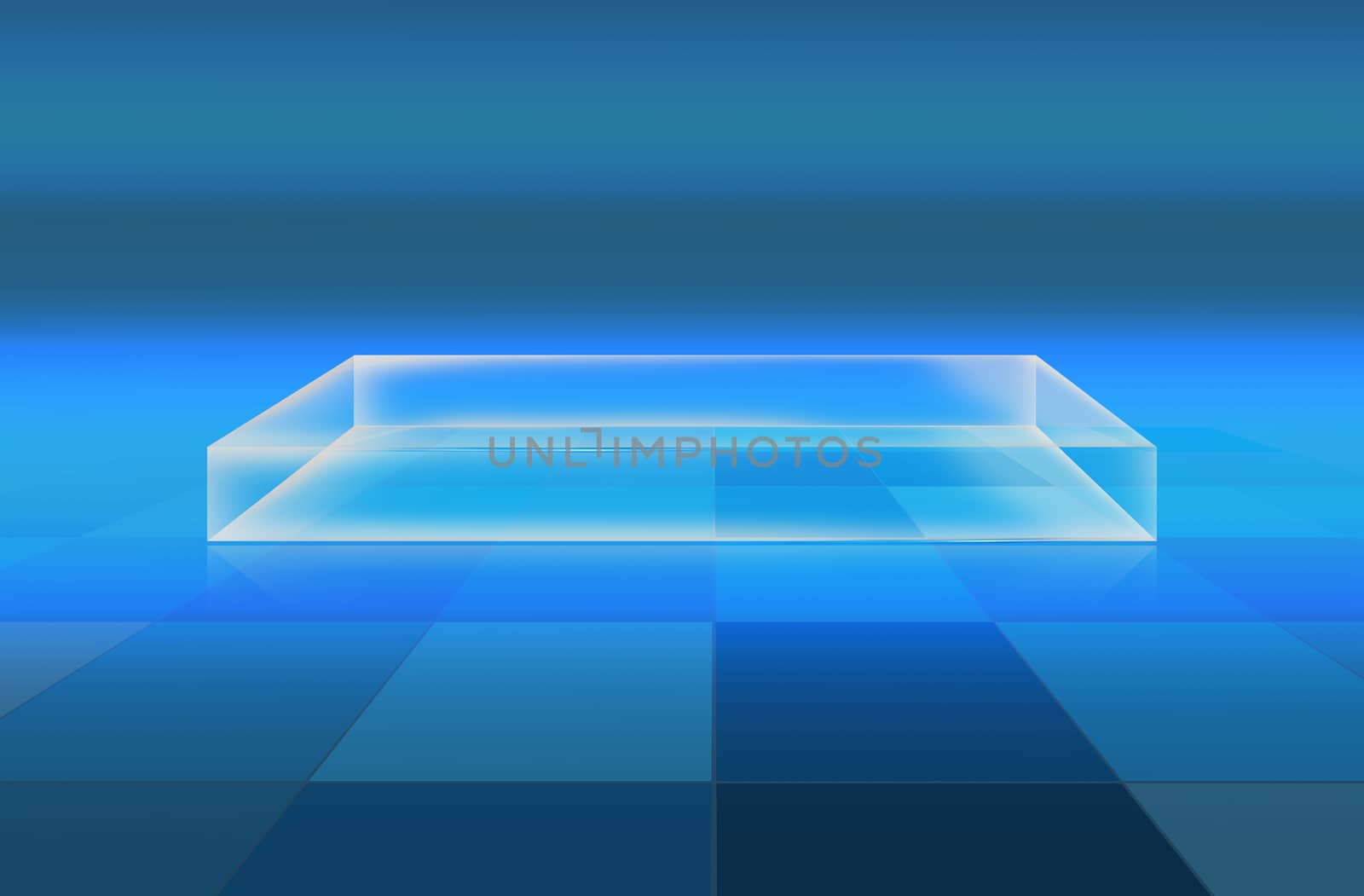 3D floor with transparent box on grid surfaces, high-tech and modern 3d Space