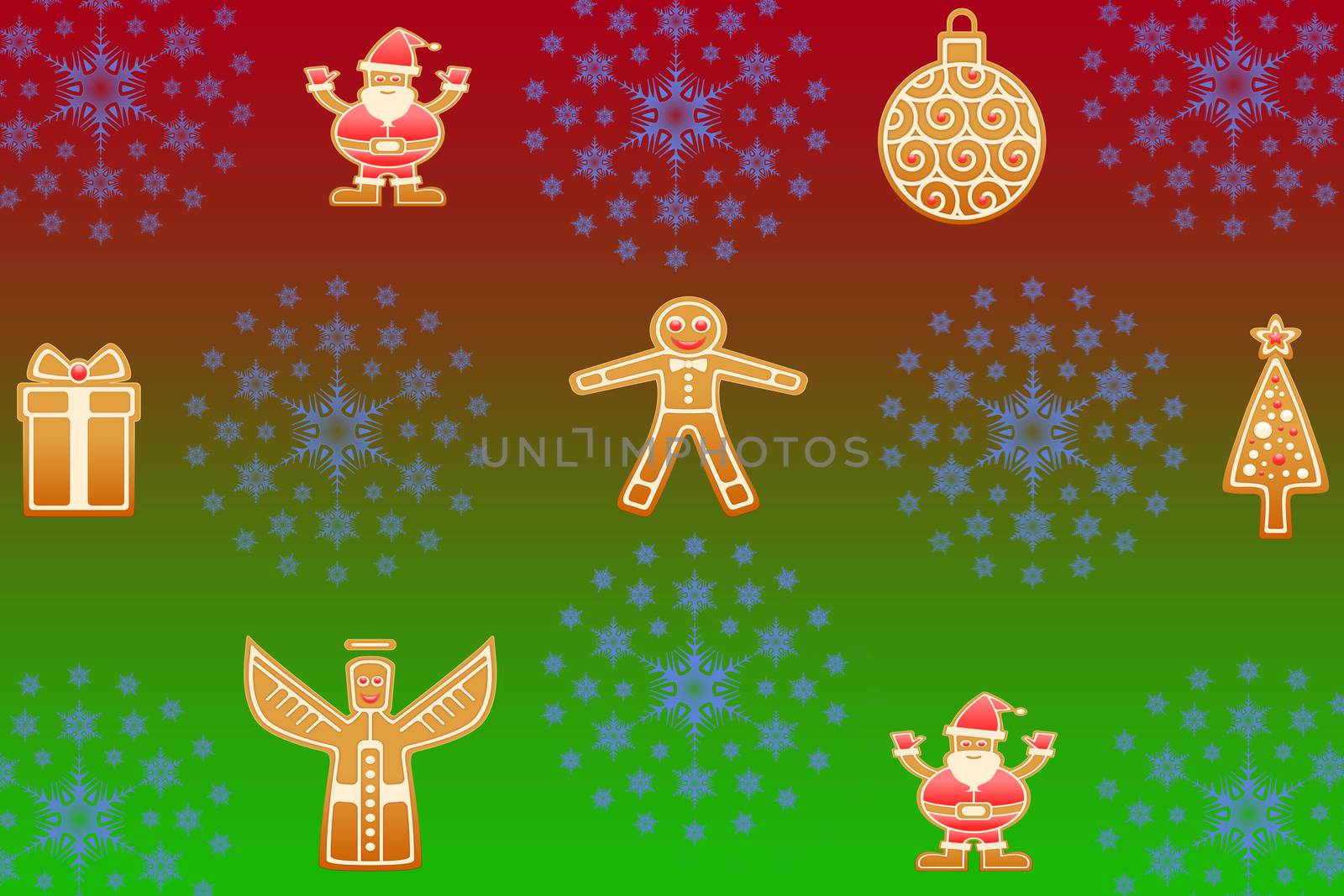 Christmas background of gingerbread and snowflakes design pattern great as wrapping paper or background