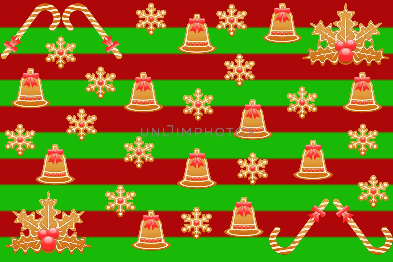 Merry christmas a red and green striped background with gingerbread cookies pattern great as santa claus gift wrapping paper