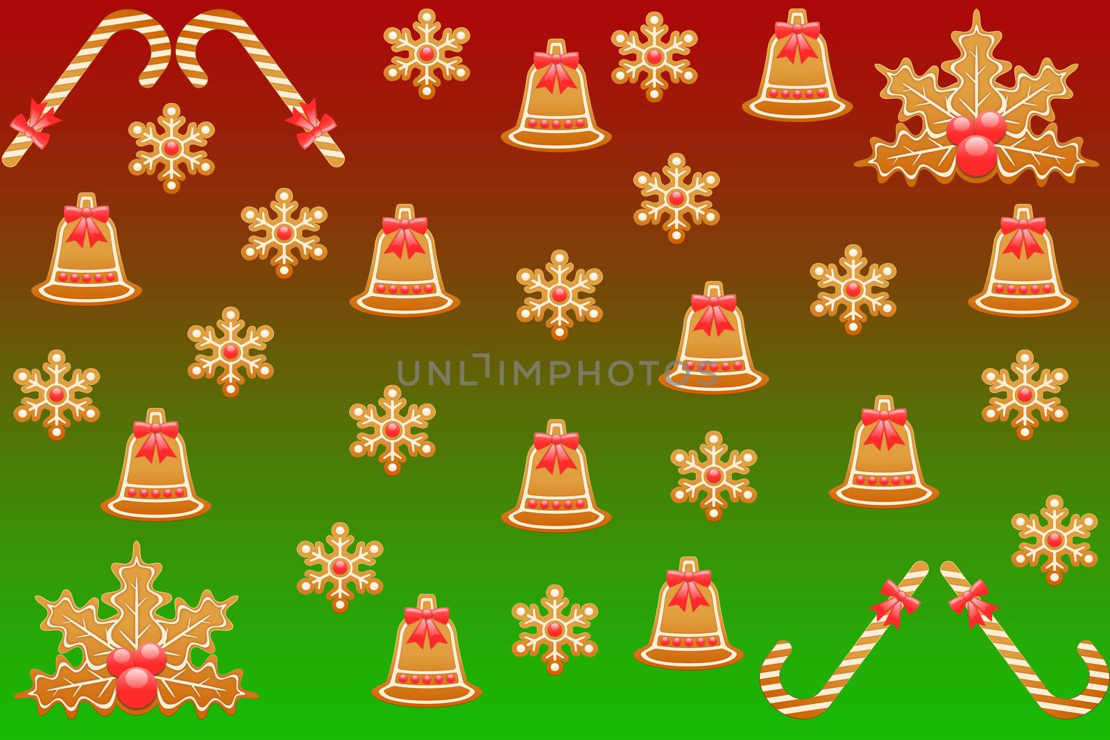 Merry christmas santa claus present wrapping paper gingerbread design pattern on a gradient green and red background