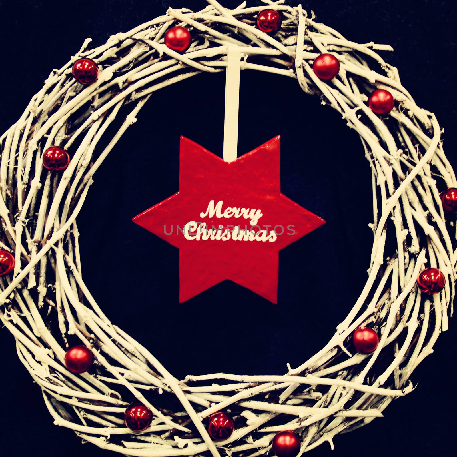 christmas wreath with big red star. photo