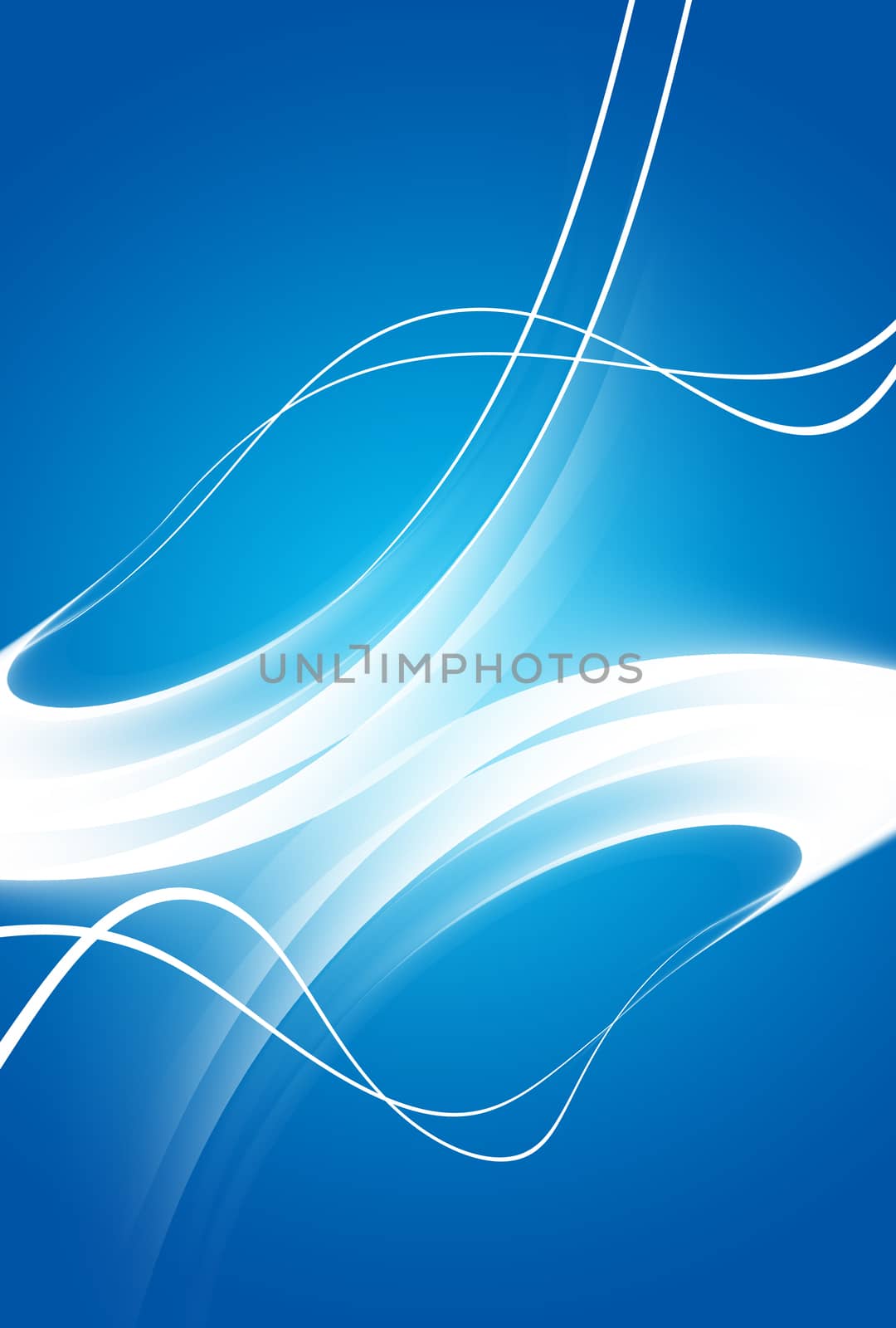 Abstract blue background with glowing white curves