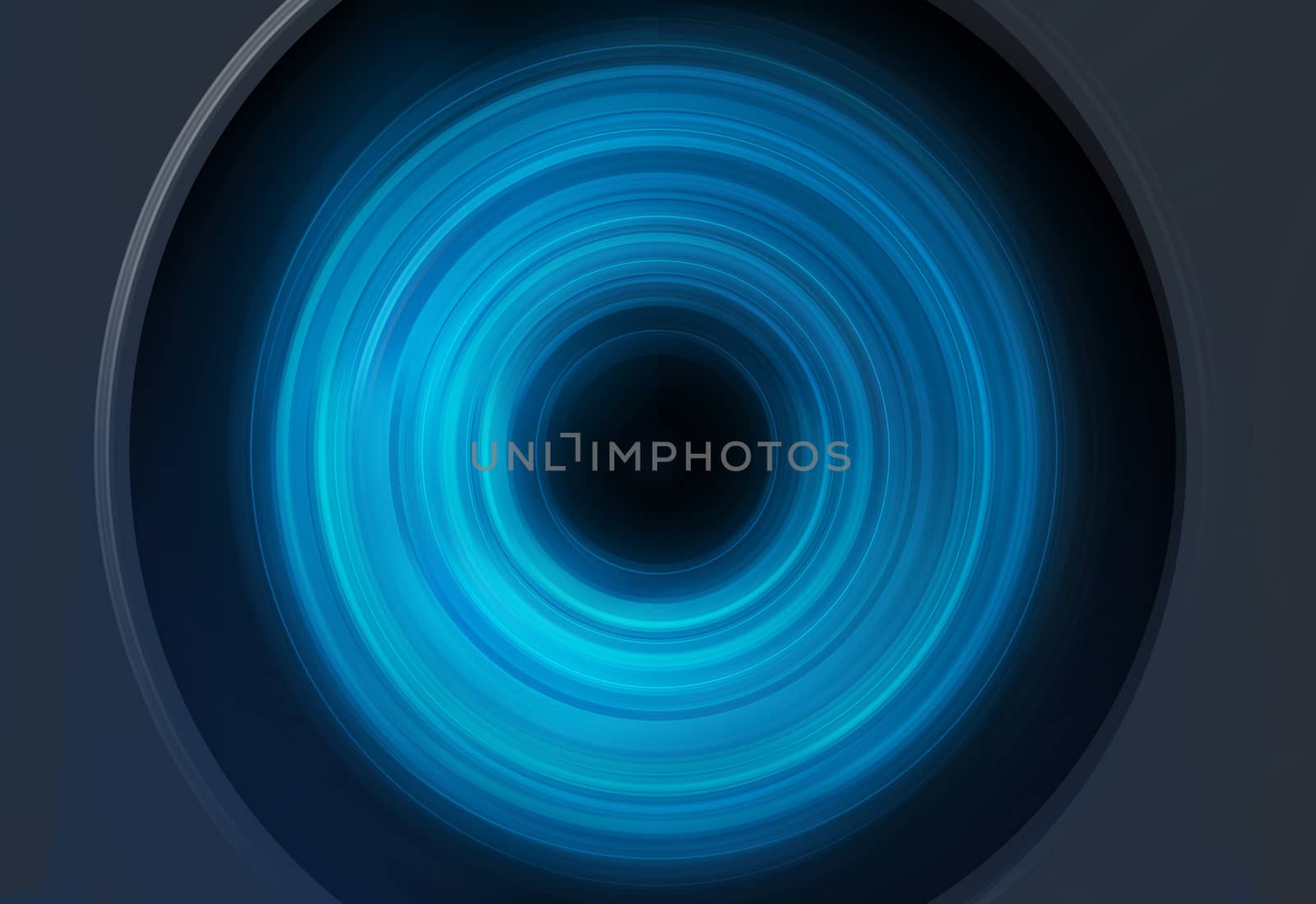 Abstract blue spin circles background with dark circle in center. 