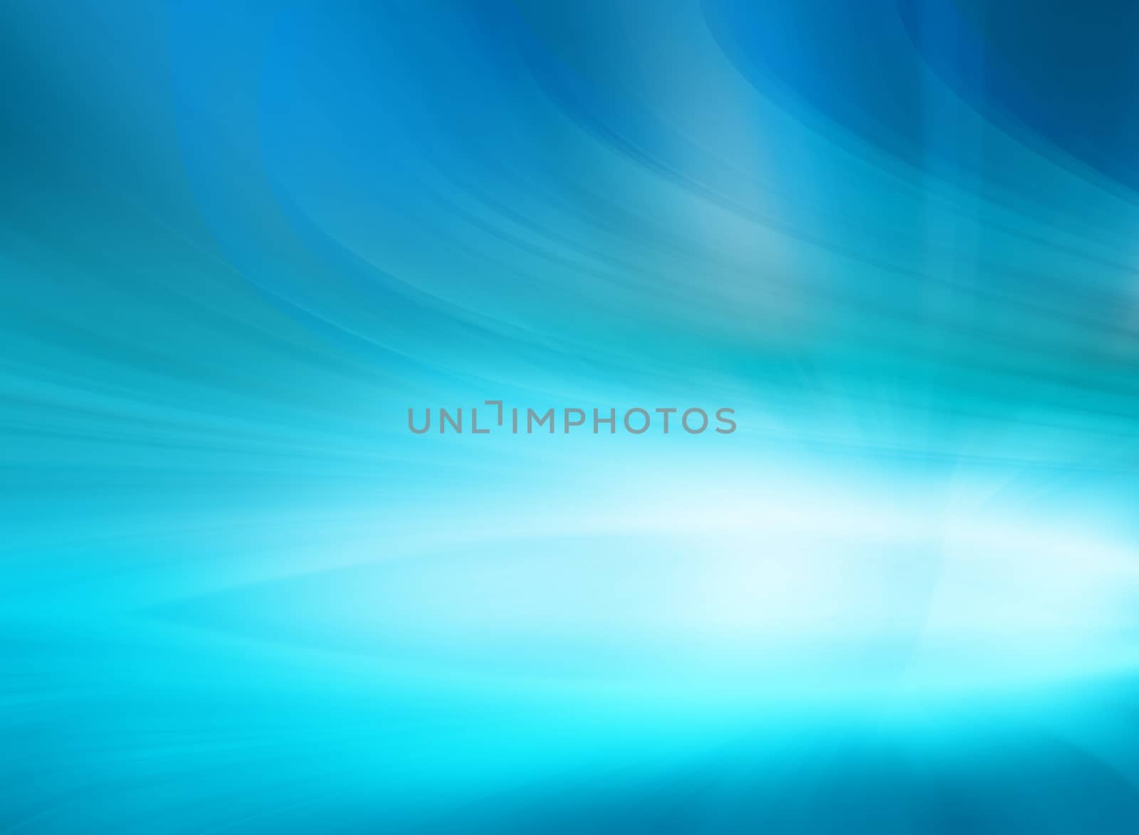 Abstract brigh blue background, light rays coming up from right edge