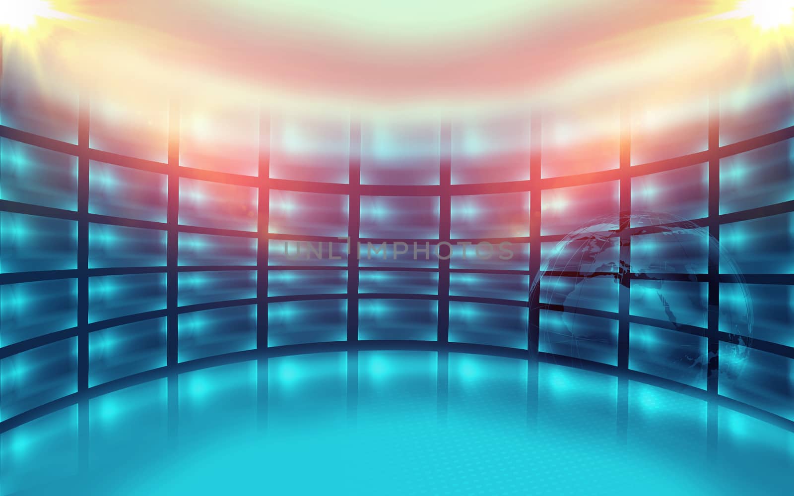 Abstract Empty 3D Studio Space with lens flares, 3d Illustration