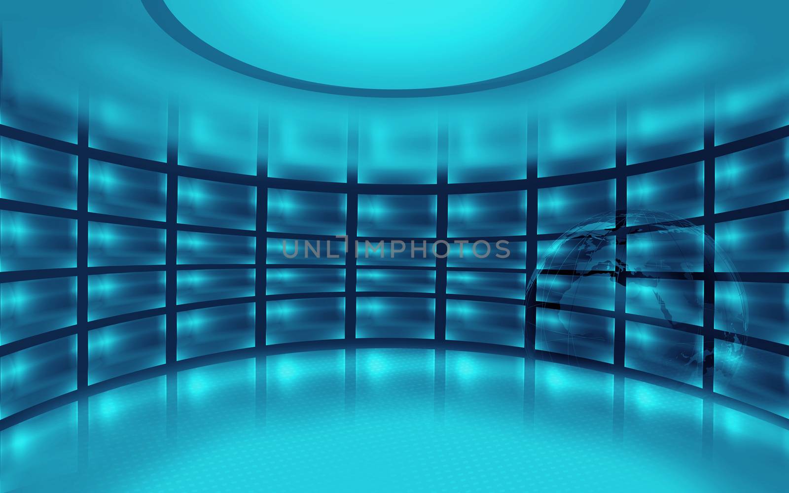 Abstract Empty 3D Studio Space, blue theme background. 3d Illustration