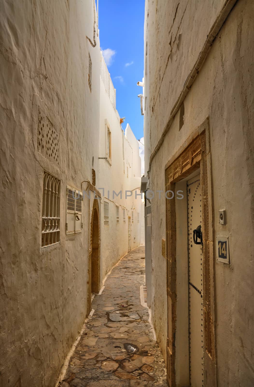 Narrow street of ancient Medina, Hammamet, Tunisia, Mediterranea by Eagle2308
