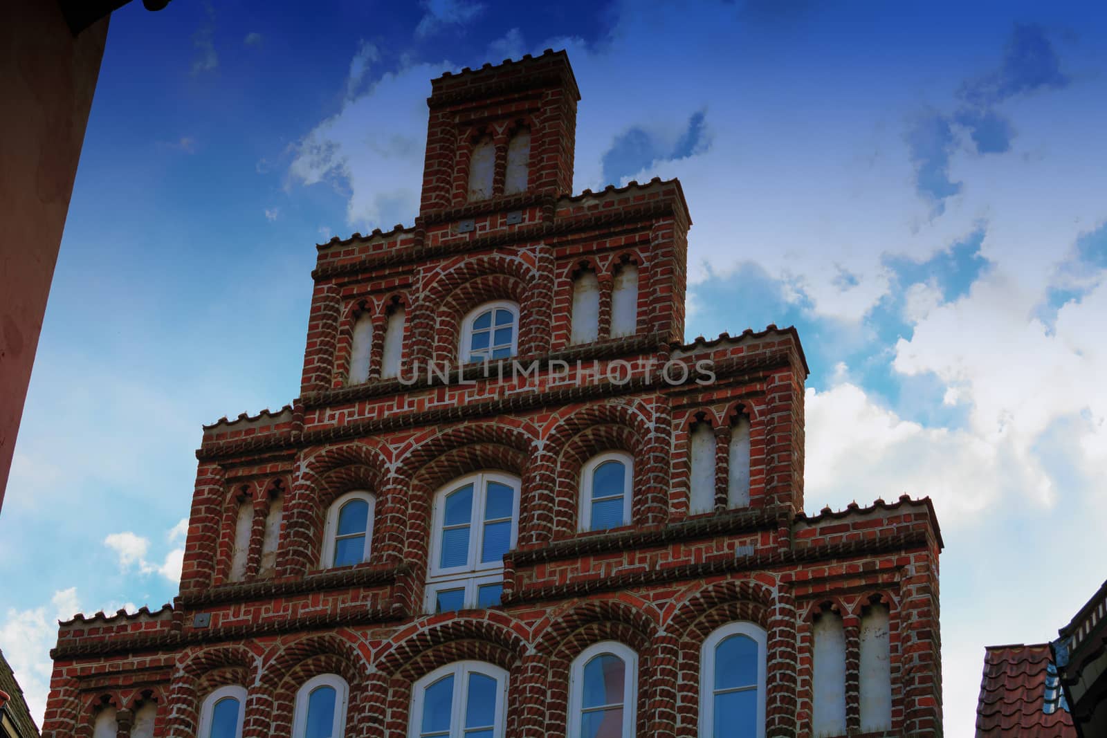 Facade of an old house with stepped gable in the historic old town in the center of Lüneburg