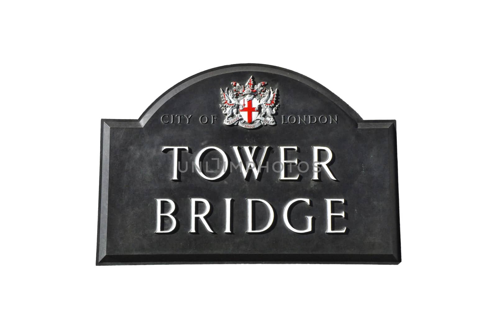 Tower Bridge sign in London against white background