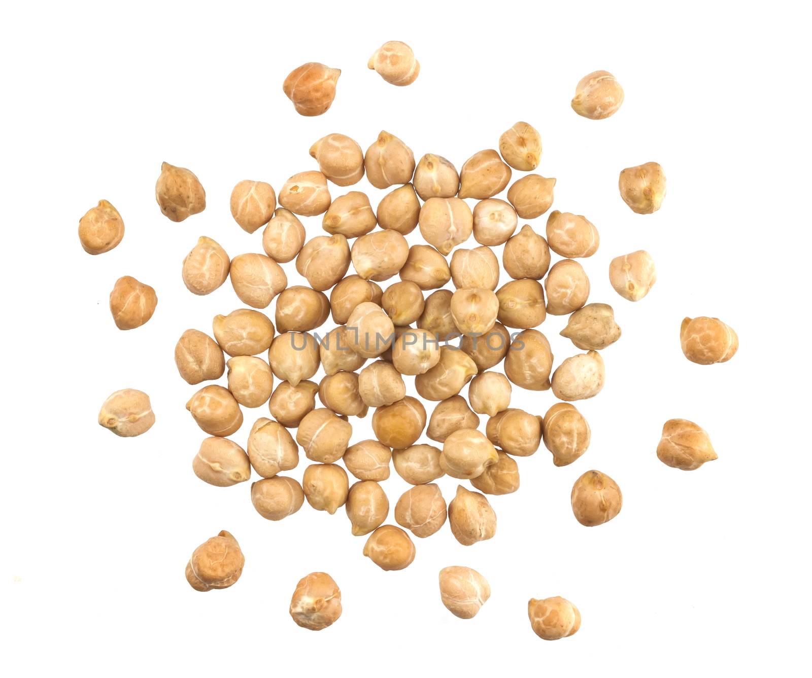 Heap of chickpeas isolated on white background, top view by xamtiw