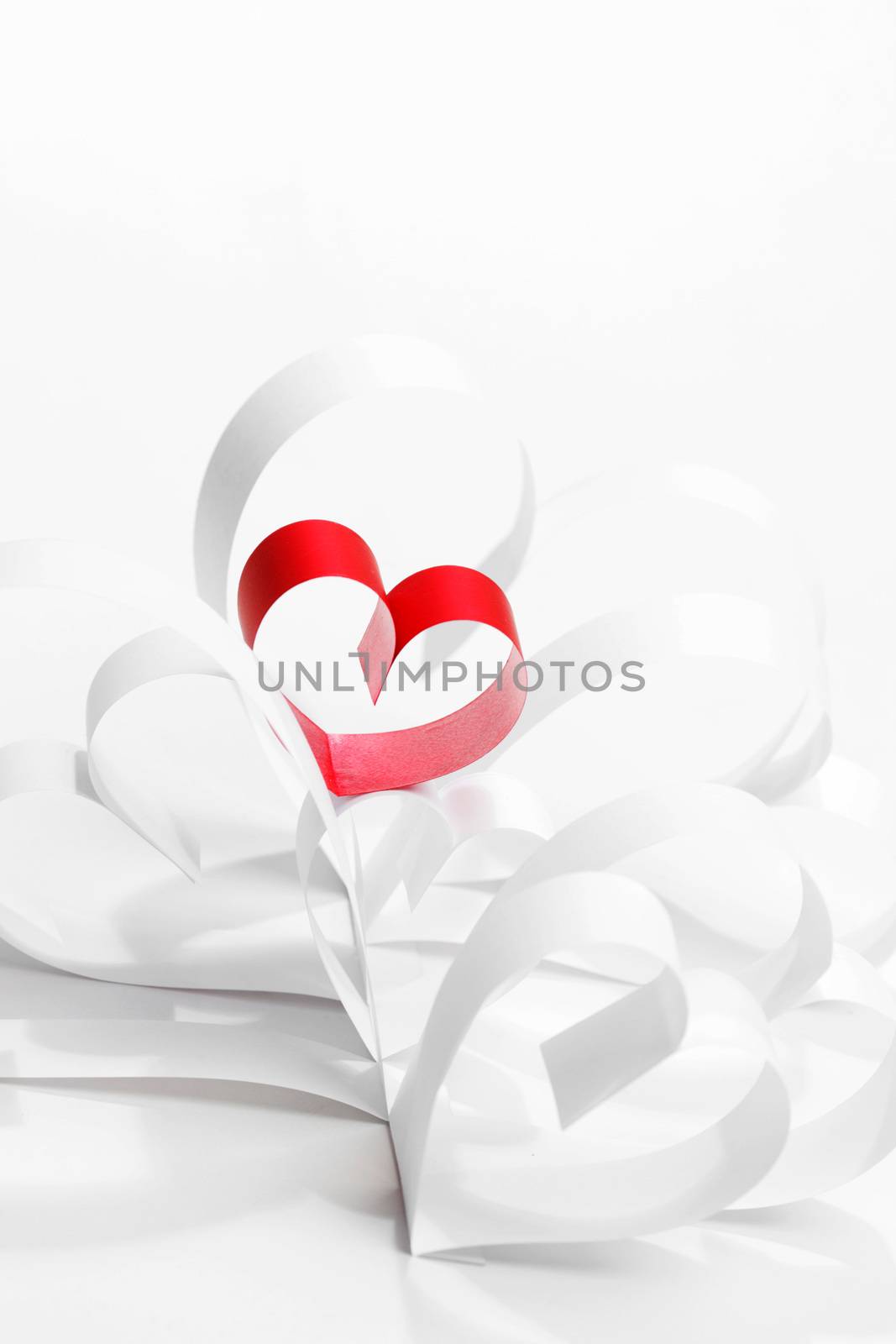 Red and white paper hearts composition, Valentines day concept