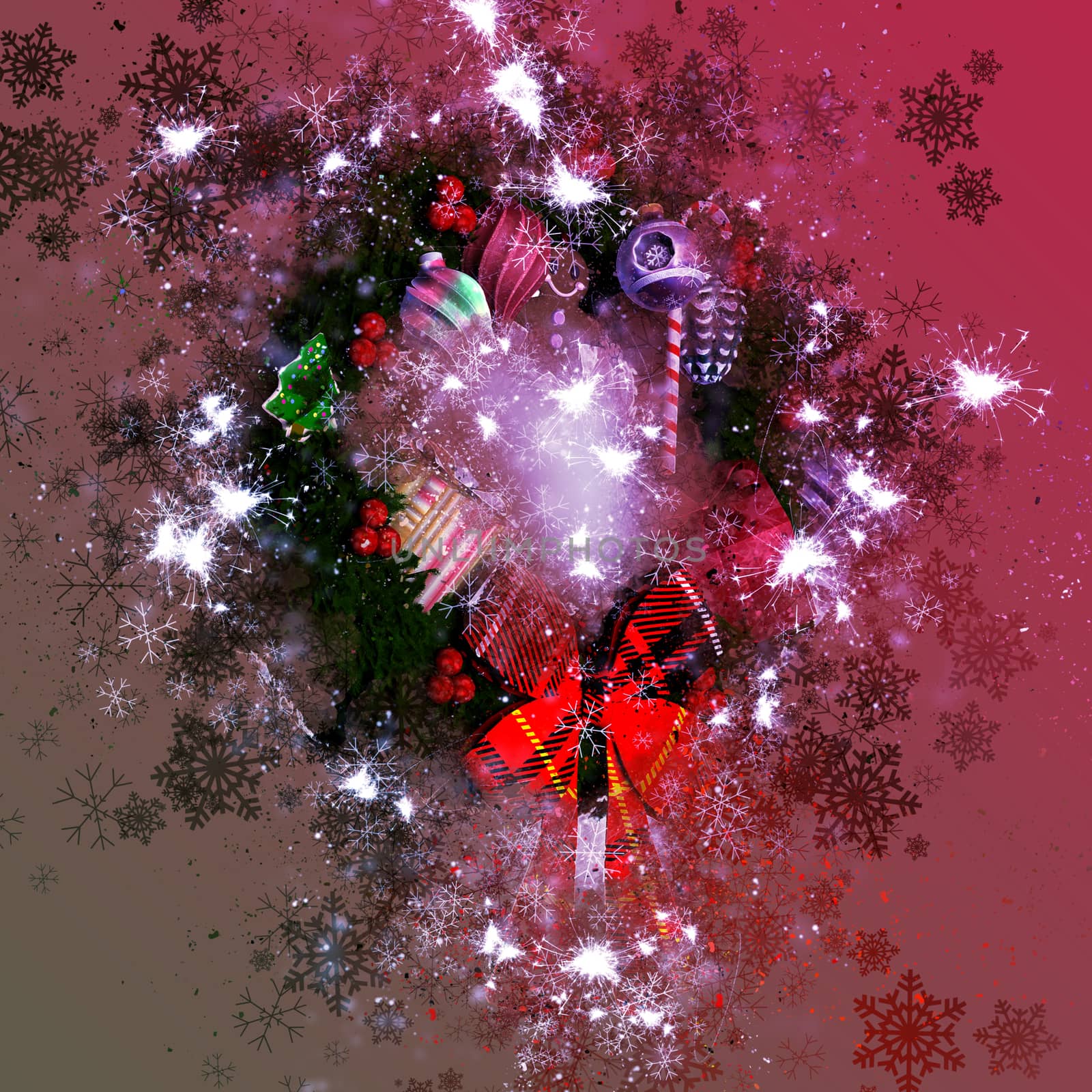 Christmas Wreath on Christmas Background - 3D rendering