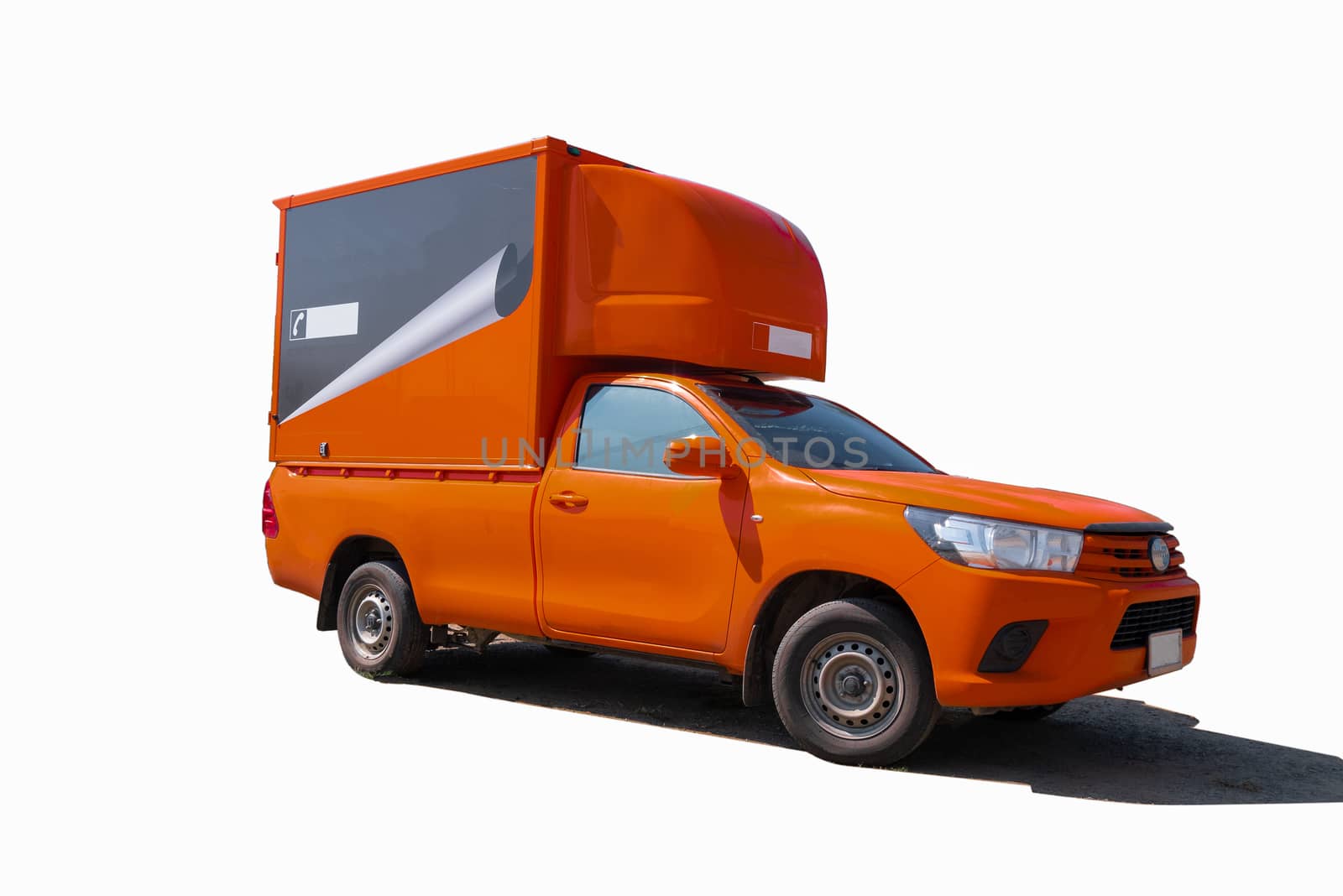 Orange pickup truck with container isolate on white background with clipping pathDelivery Truck, Logistic Container Pickup truck white isolate