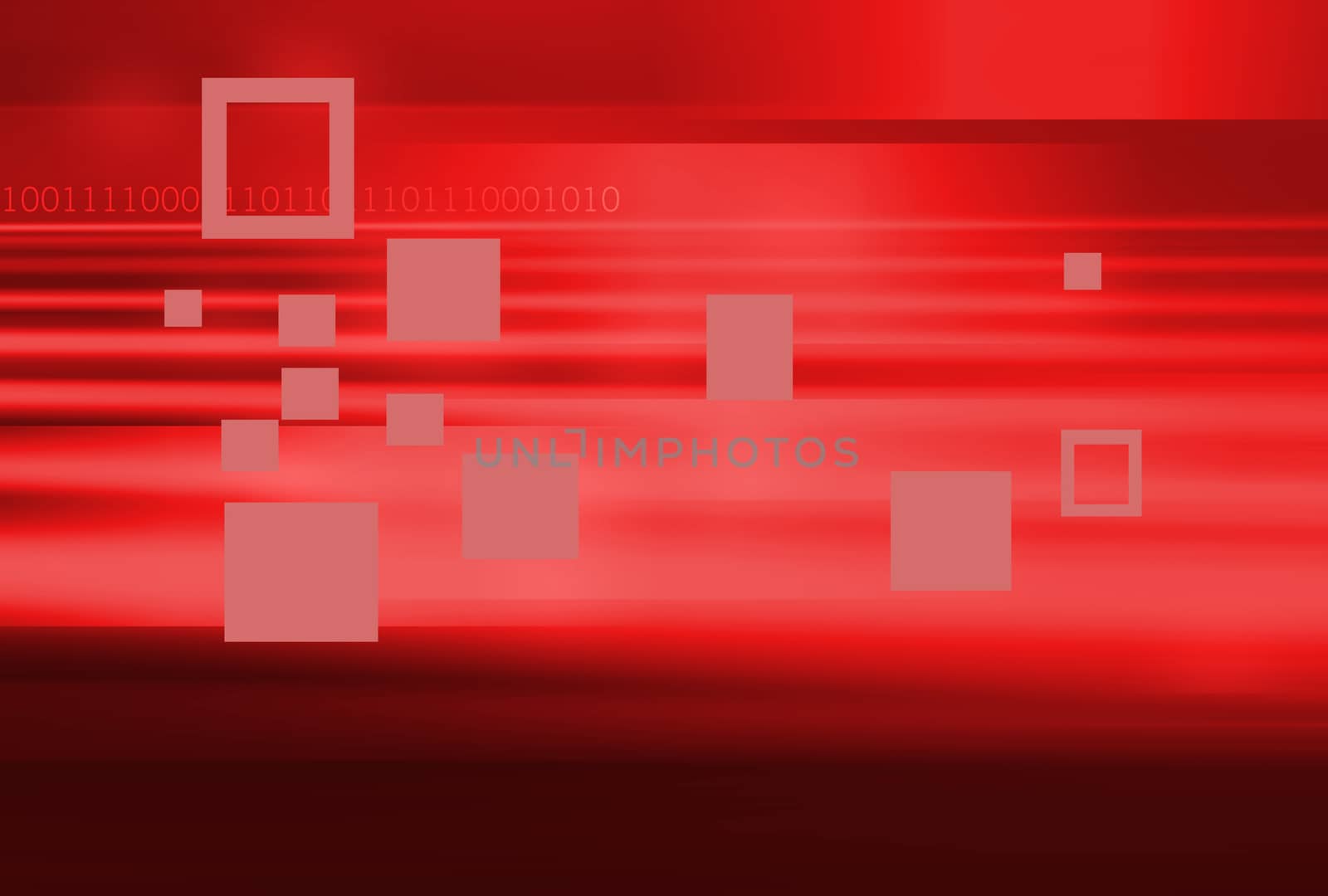 Abstract red theme background, wavy surface with multiple rectangles and binary codes background. 