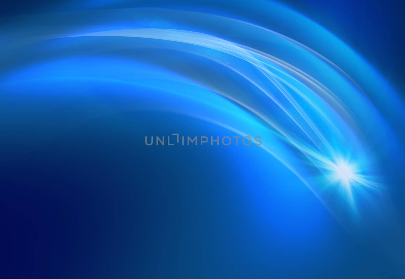 Blue background with transparent curves and flare