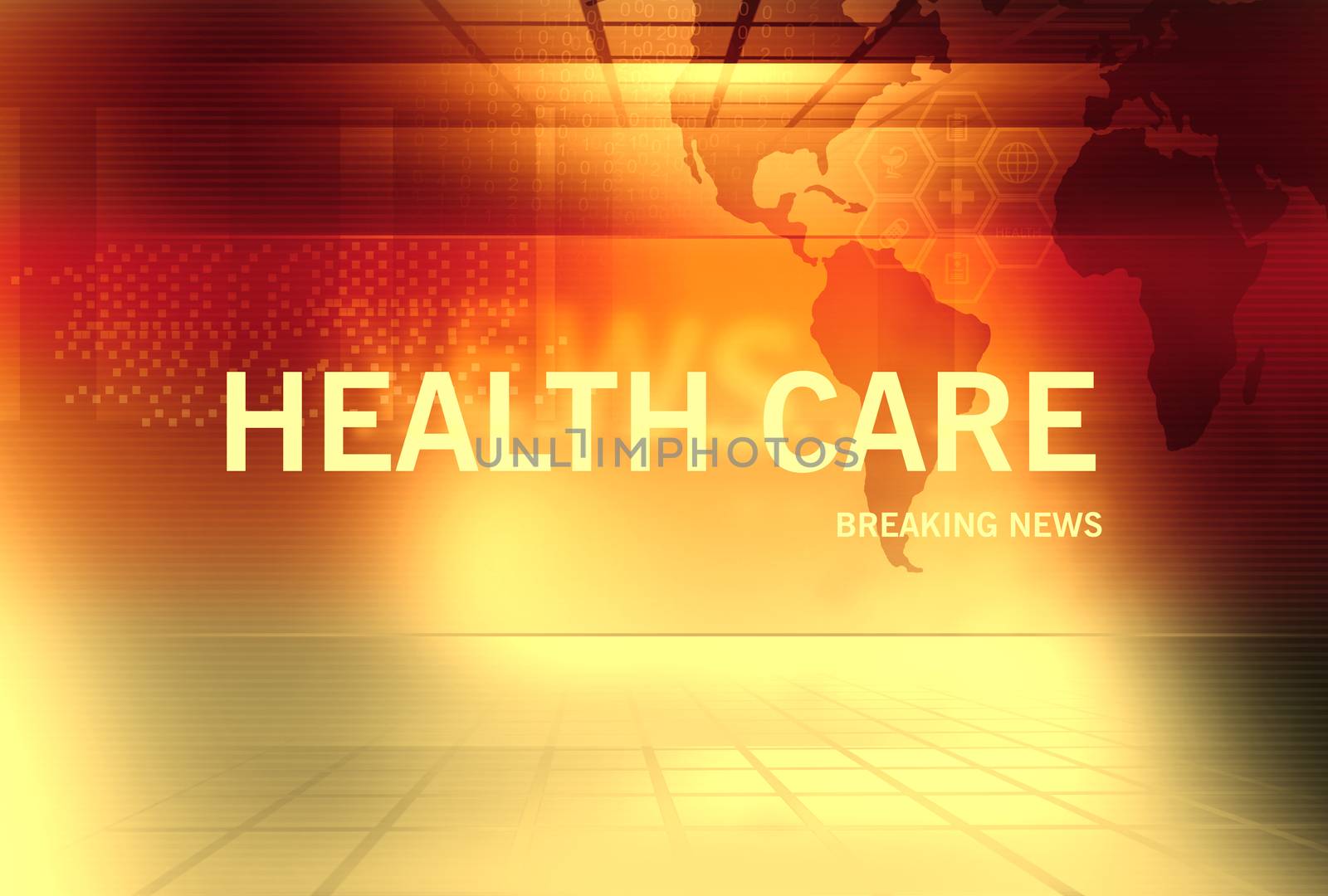 Graphical Health Care Breaking News Background with news text, Golden Theme Background.