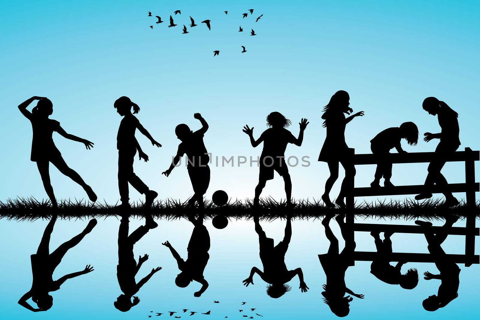 Silhouette of children playing outdoor by hibrida13