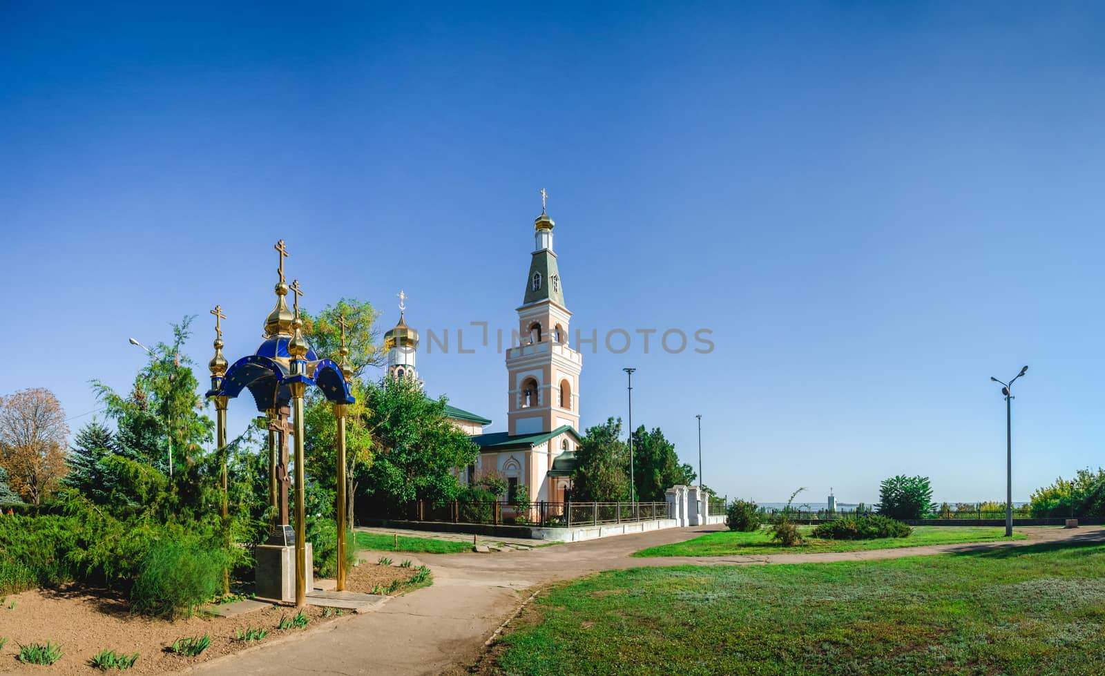 Ochakov, Ukraine - 09.22.2018. St. Nicholas Cathedral in Ochakov,  seaside town in Odessa province of Ukraine on the country's Black Sea coast.