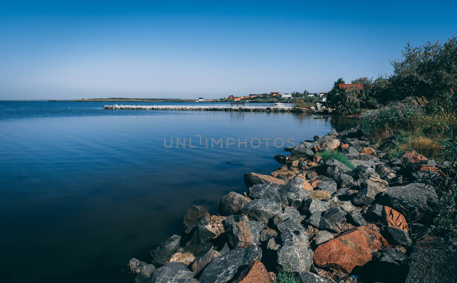 Ochakov, Ukraine - 09.22.2018. Coastline and beaches in Ochakov town in Nikolayev province of Ukraine on the Black Sea coast.