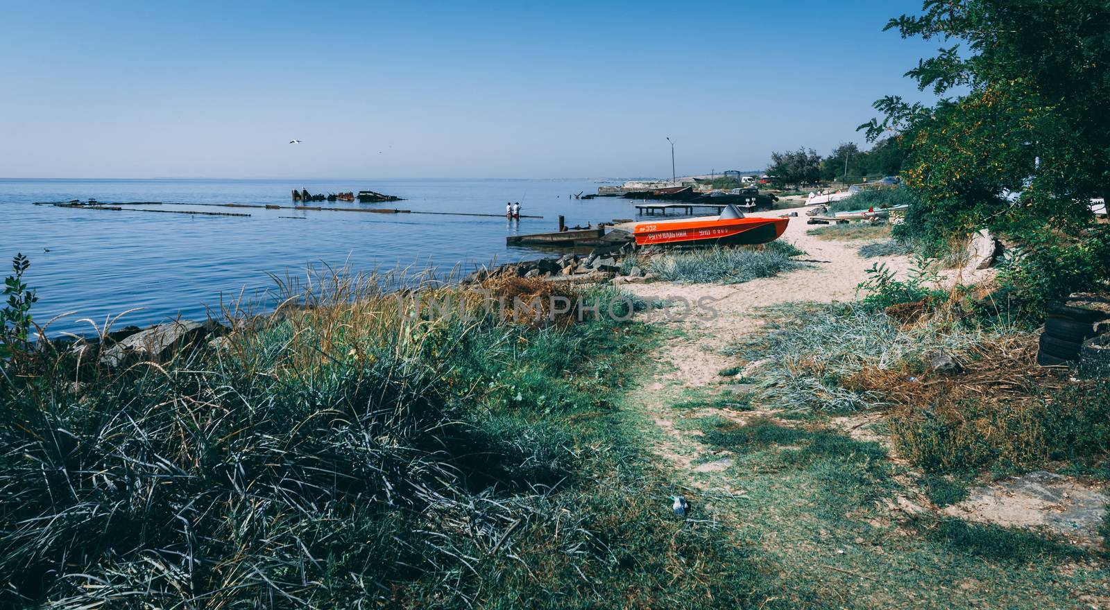 Ochakov, Ukraine - 09.22.2018. Coastline and beaches in Ochakov town in Nikolayev province of Ukraine on the Black Sea coast.