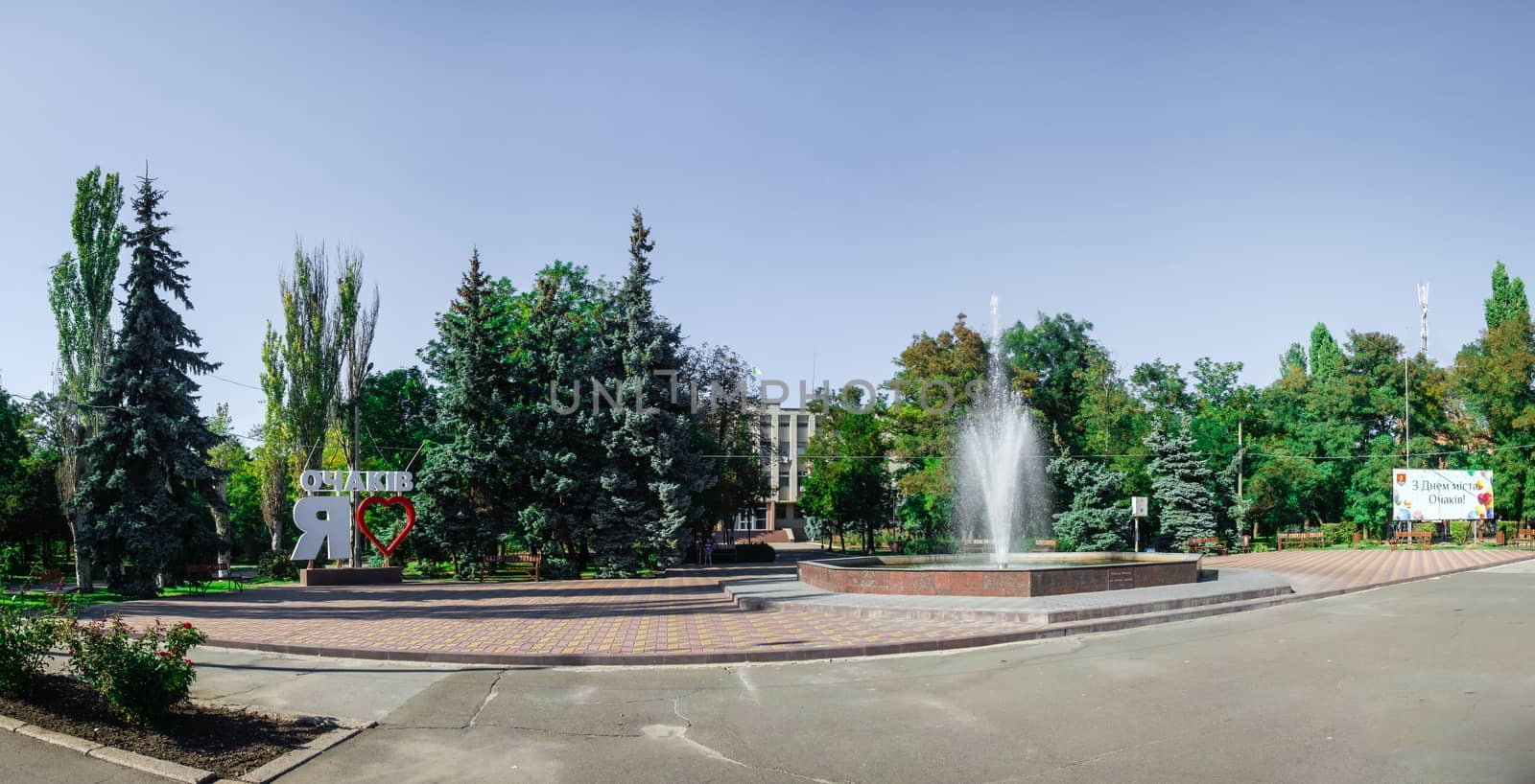 Ochakov, Ukraine - 09.22.2018. Central square in Ochakov,  town in Nikolayev province of Ukraine on the Black Sea coast.