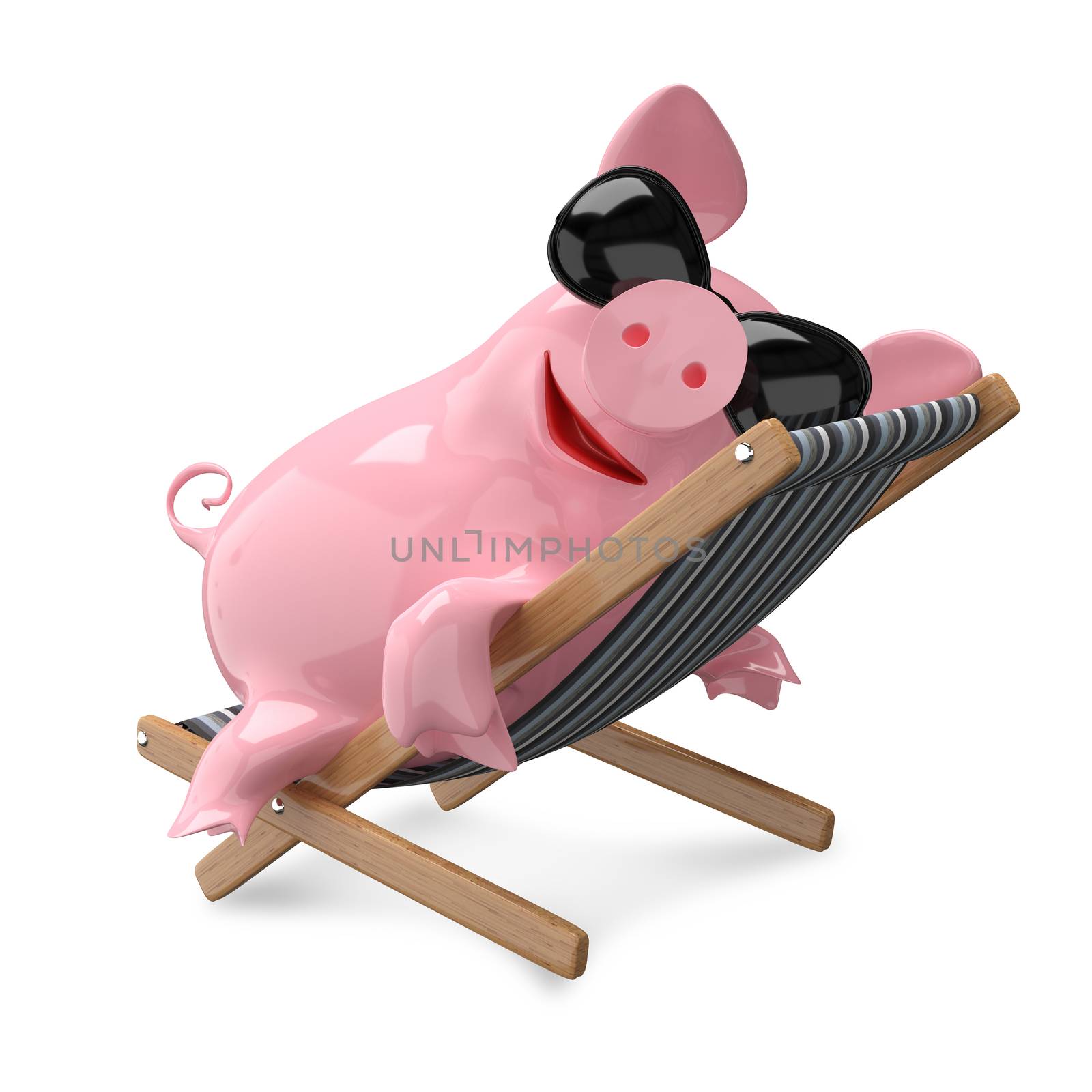 3D Illustration Pig on a Deck Chair  by brux