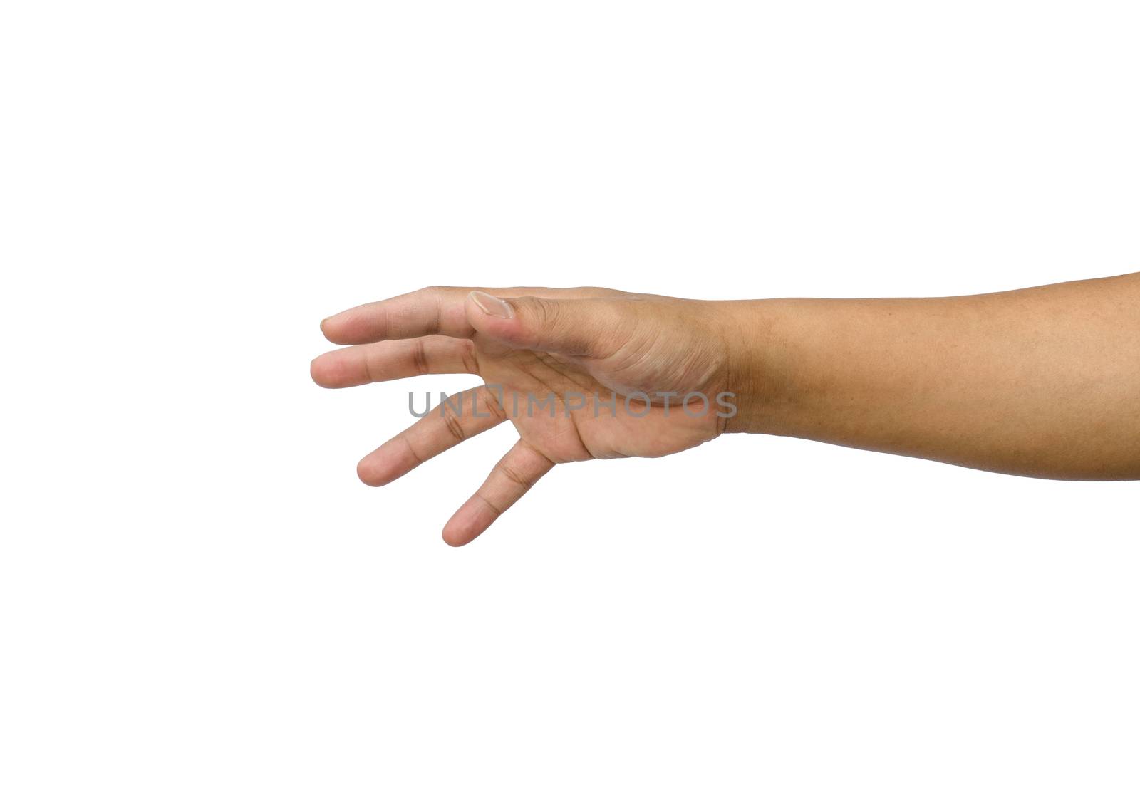 hand reaching for something isolated on a white background