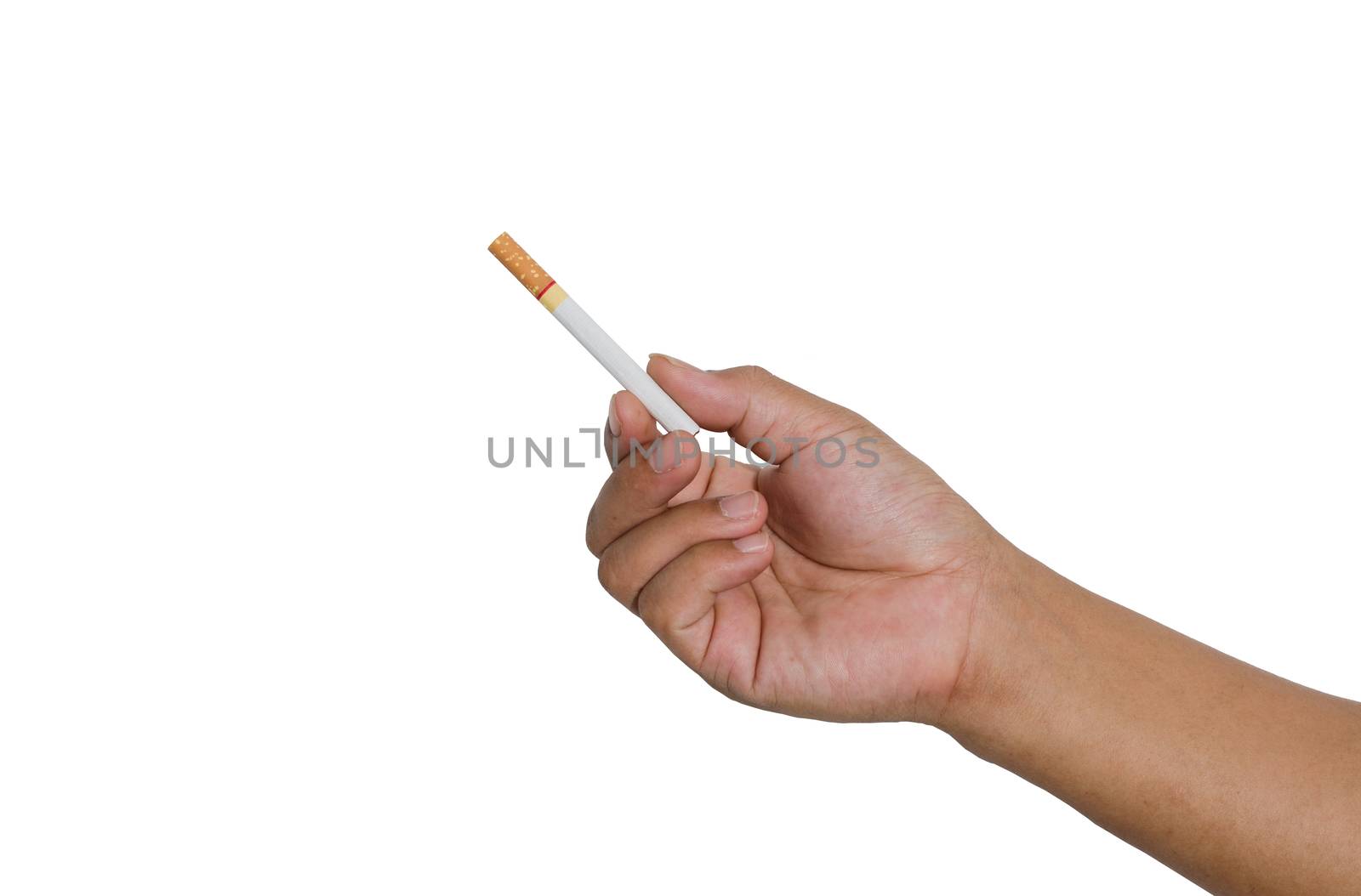 Filing a cigarette in hand on white background by photobyphotoboy