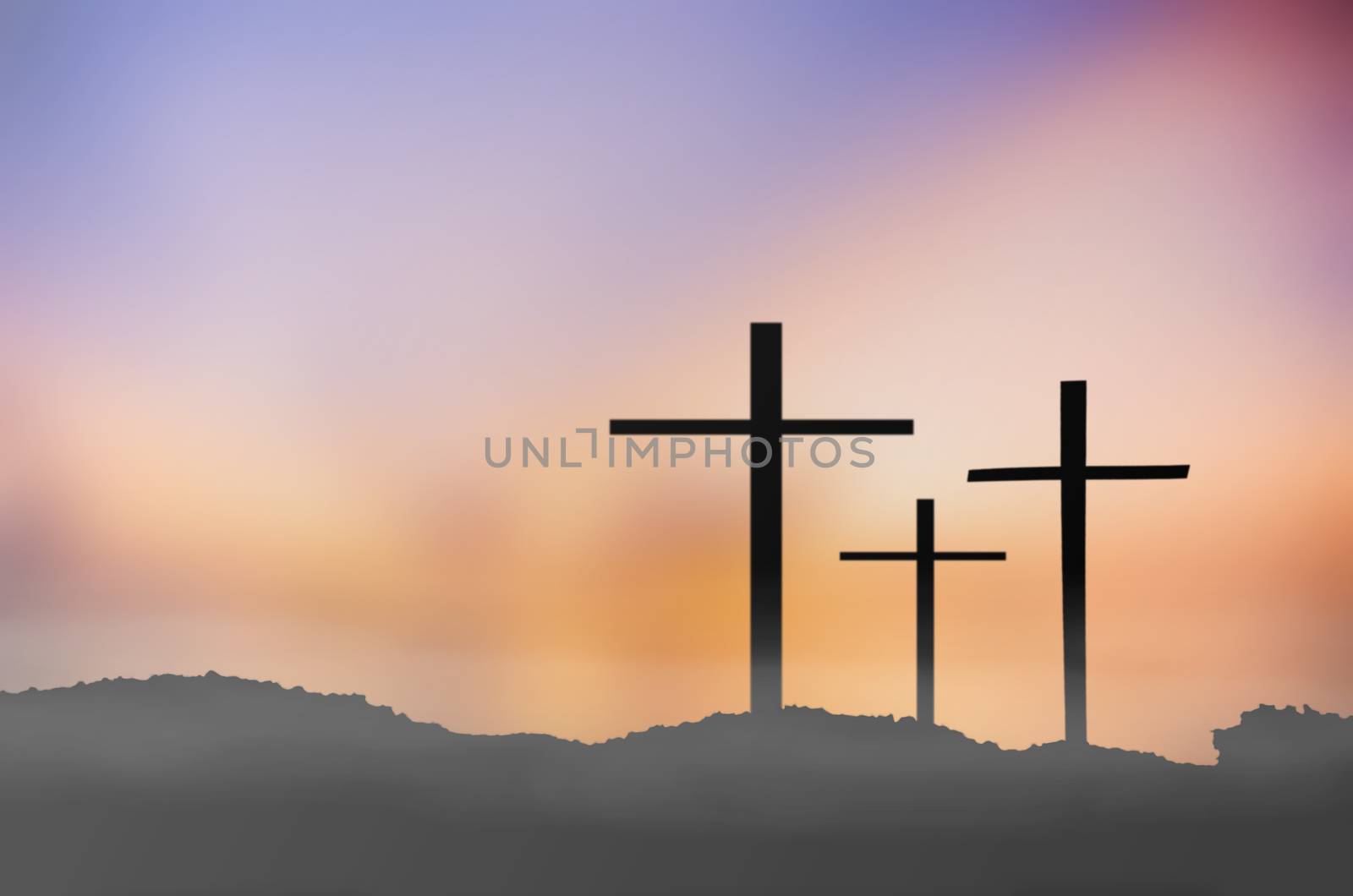 blur silhouette the cross on blurred nature background.