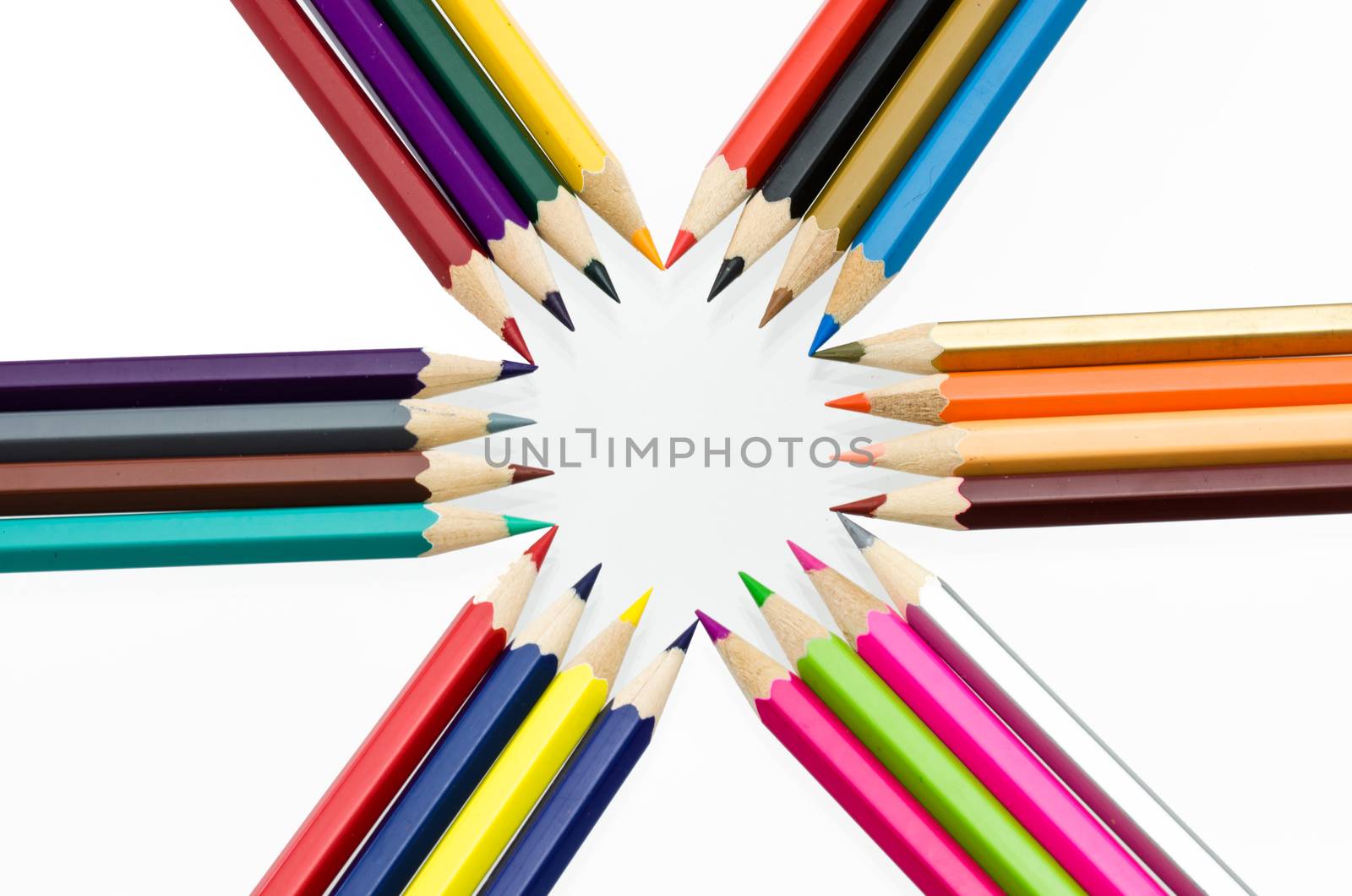 Colour pencils isolated on white background close up by photobyphotoboy