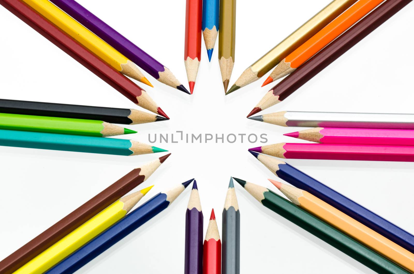 Colour pencils isolated on white background close up by photobyphotoboy