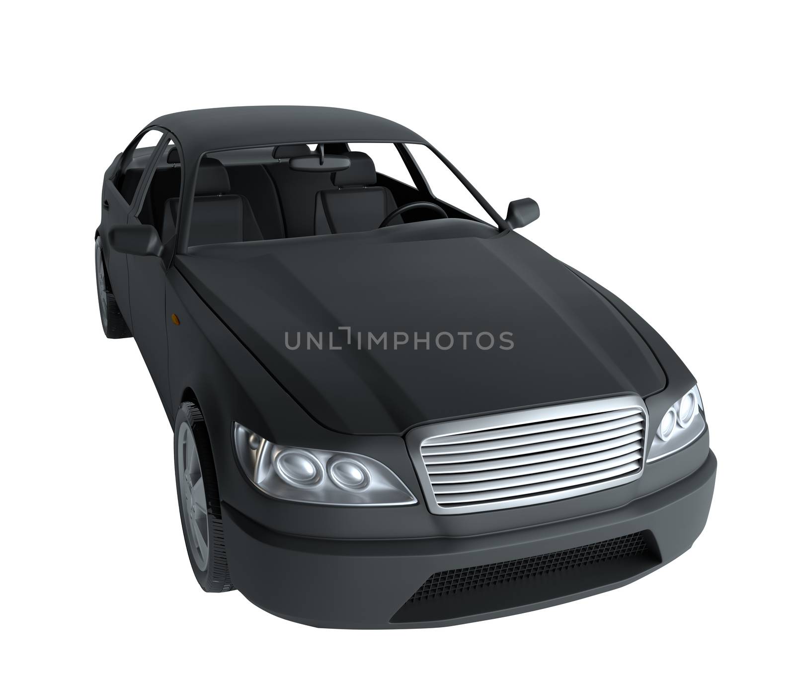 Brandless Generic Black Car. Isolated On White Background. 3D Illustration