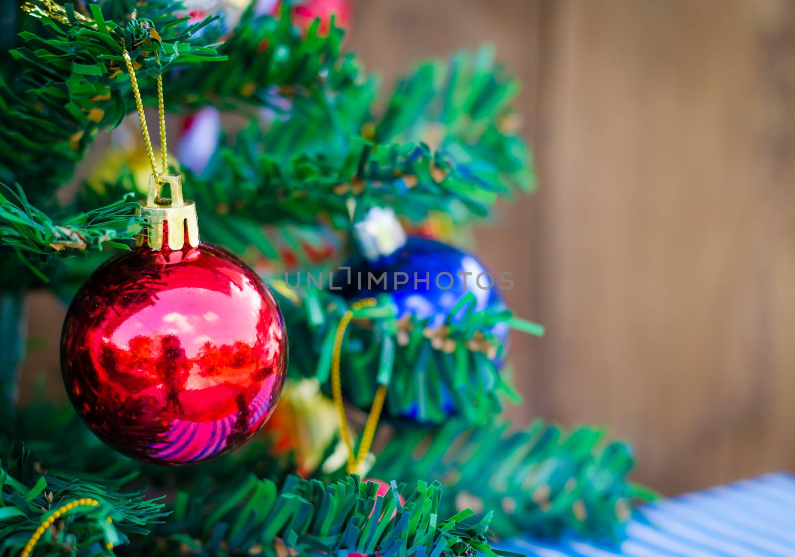 Christmas background with a red ornament