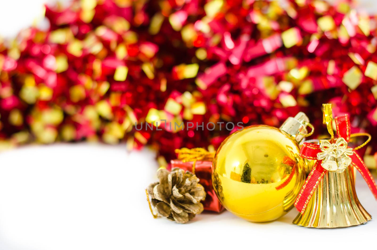 Christmas background with a gold ornament by photobyphotoboy