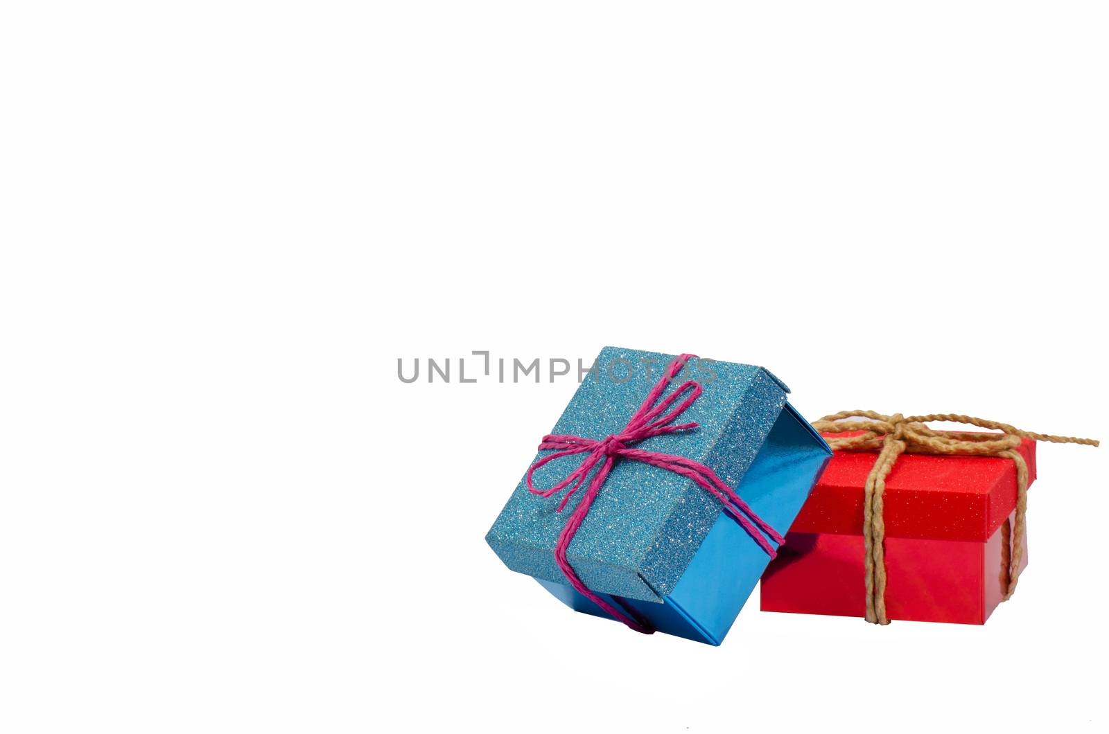 Red and blue  gift box on white background.