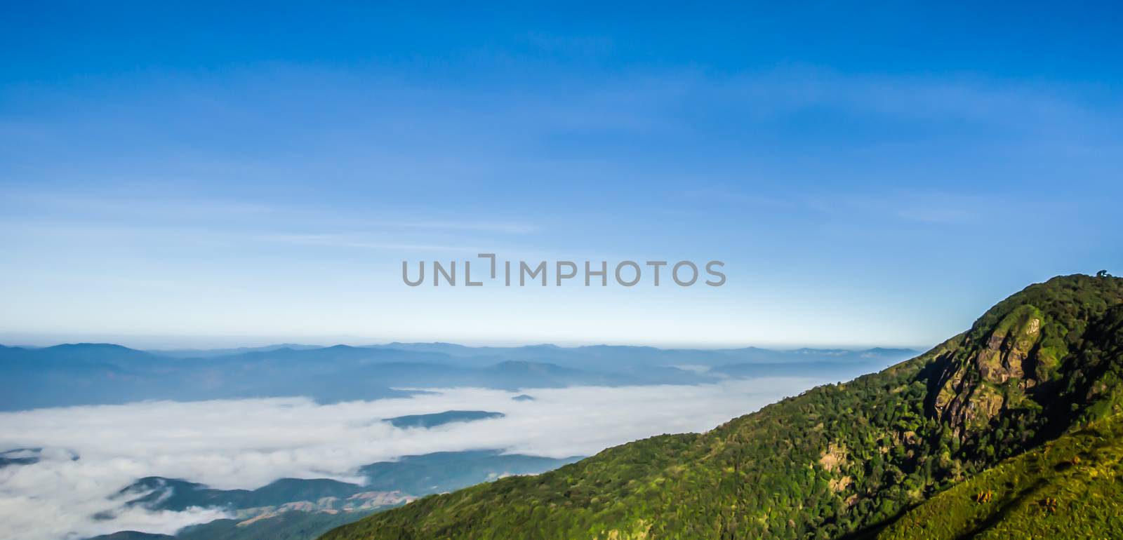 sea mist beautiful high mountain, the view point  "Kiewmaeparn" at Chiangmai in Thailand.