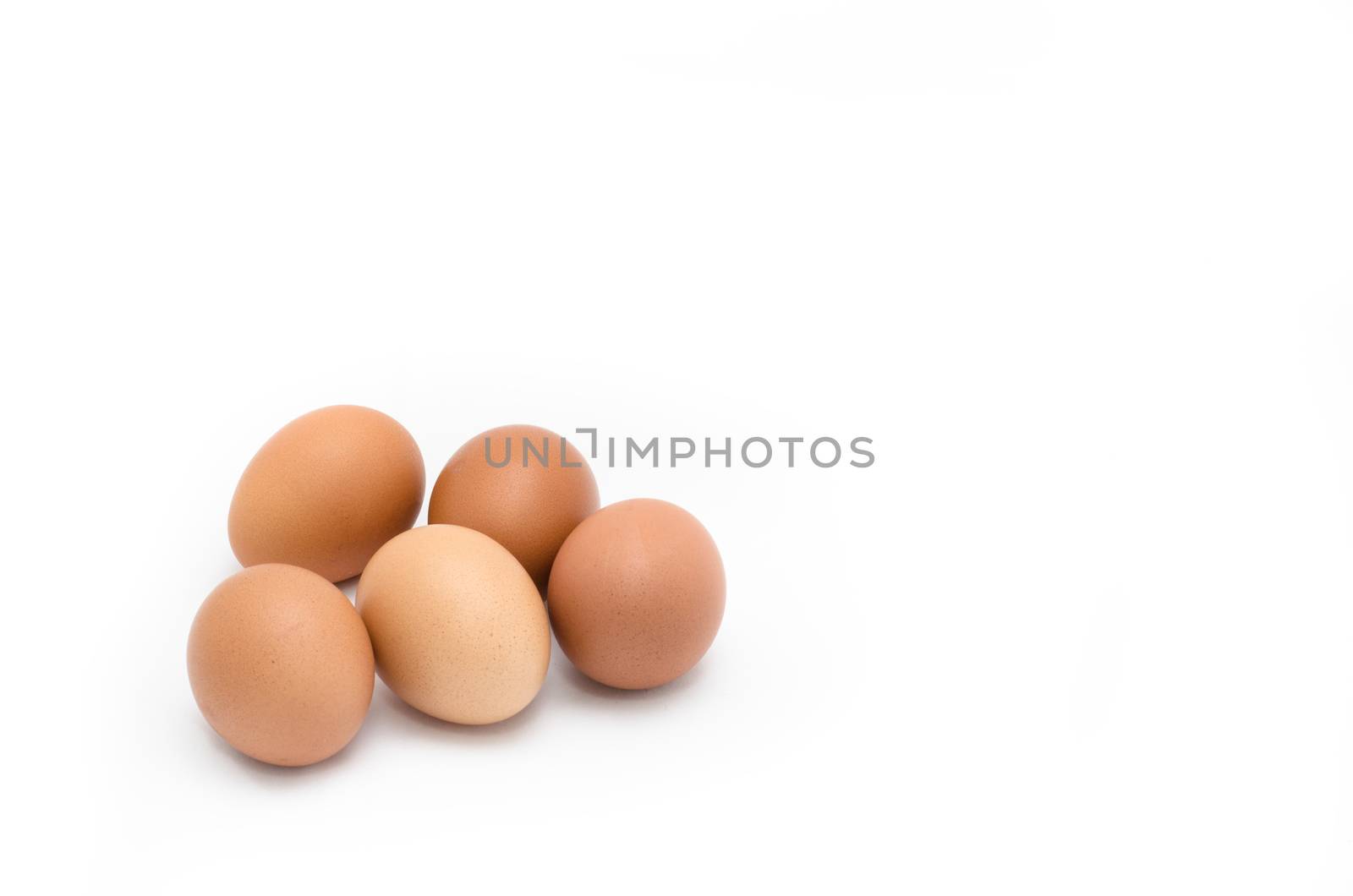 five eggs  on white background
