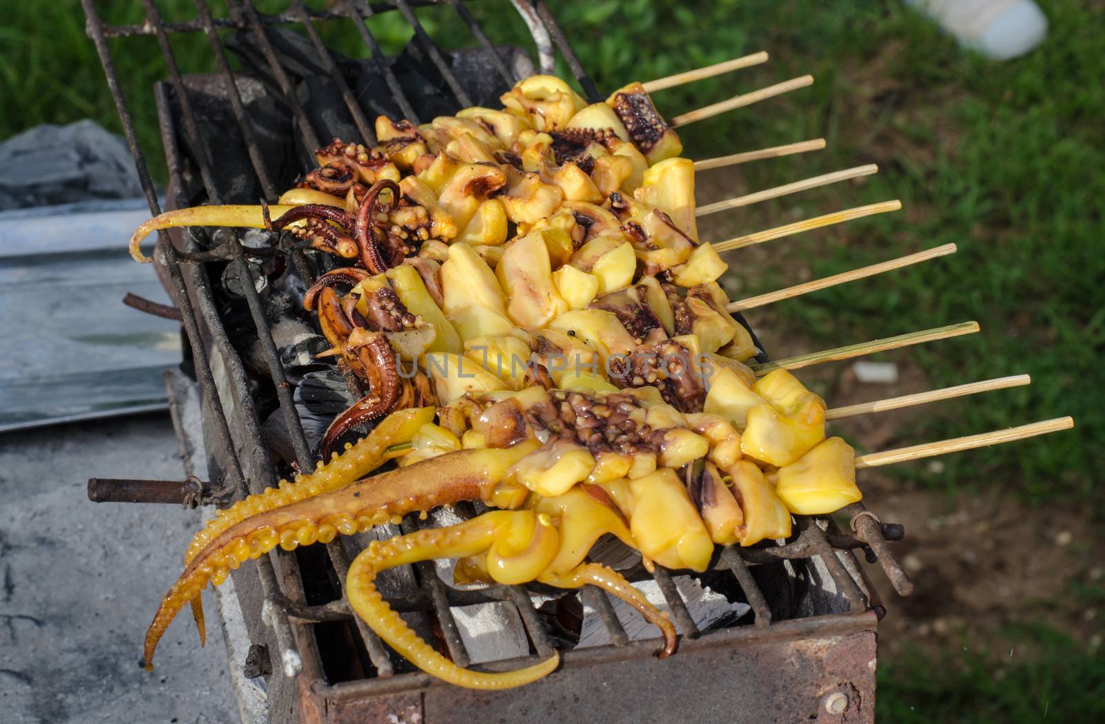 The squid grilled over charcoal fire by photobyphotoboy