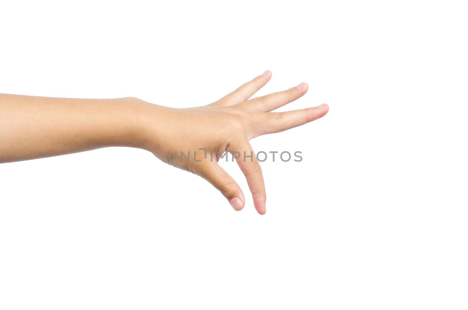 woman hand pick up object isolated on white background.