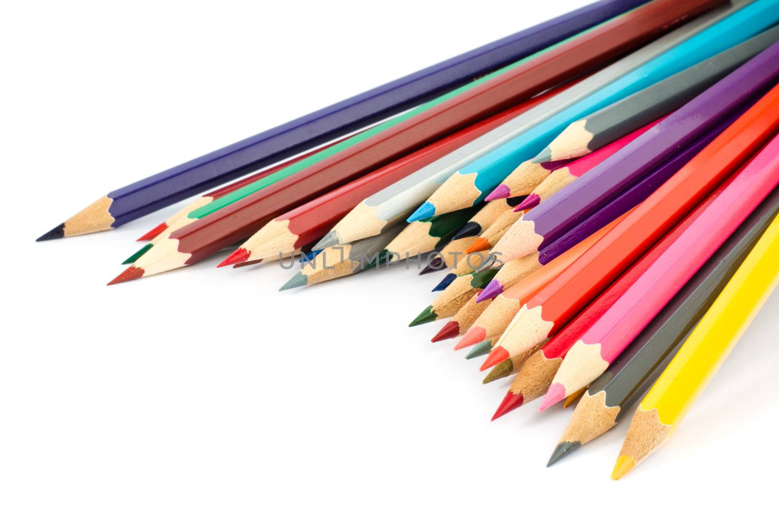 Colour pencils isolated on white background close up